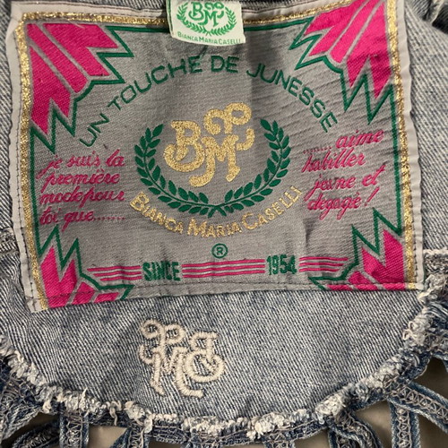 Vintage Bianca Maria Caselli denim vest crop with rhinestones pearls, like new, L