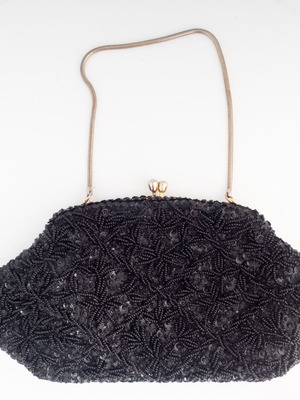 Vintage evening clutch bag used, black sparkling beadwork