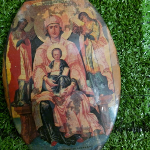 Metal icon of Panagia Pefaneromeni from Lefkada, used