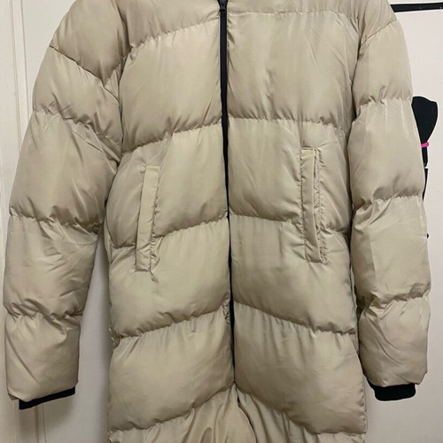 Beige long puffer jacket new, size XL