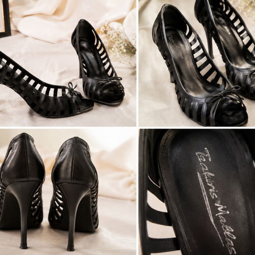 Tsakiris Mallas black summer evening pumps used, size 39