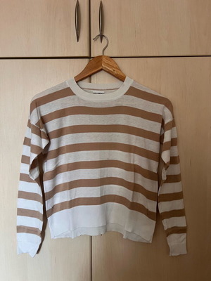 Pull & Bear long-sleeve blouse like new, white and brown, size S