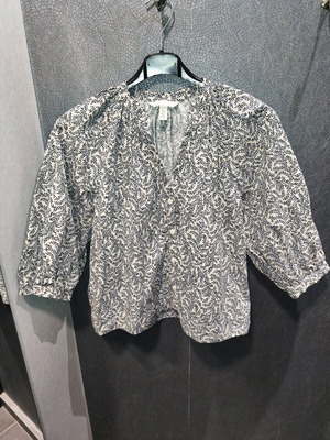 H&M Floral Shirt With Balloon Sleeves New, White And Blue