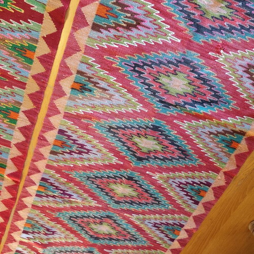Handmade loom-woven rugs used, set of 3, various sizes