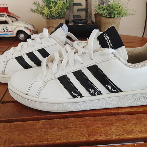 Adidas Grand Court Base sneakers used, men's size 42, white with black