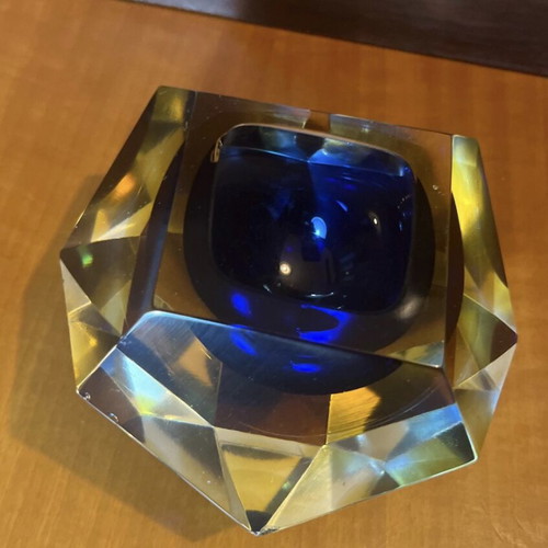 Vintage Murano σταχτοδοχείο cobalt blue μεταχειρισμένο, χειροποίητο ιταλικό γυαλί