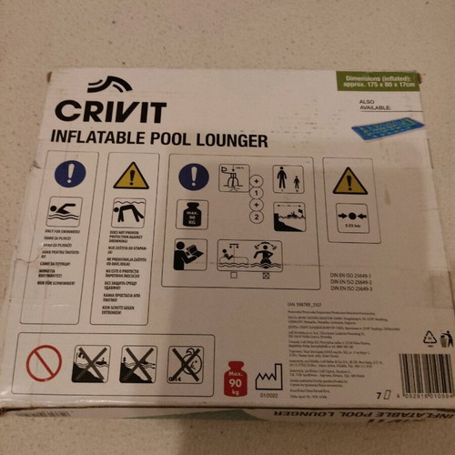 Inflatable pool lounger new dimensions 1.75x80x17cm