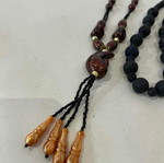 Set of 2 vintage women's necklaces with brown and black beads, 23cm and 48cm
