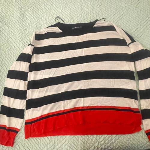 Zara striped long-sleeve blouse like new with orange details