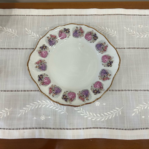 Vintage Bavarian porcelain platter in baroque style with 24K gold and romantic design
