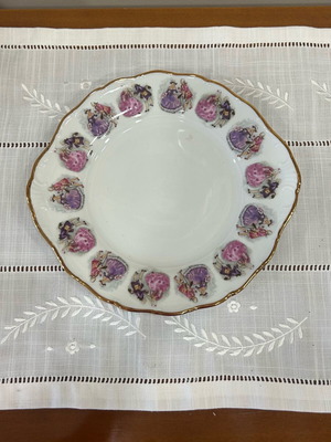 Vintage Bavarian porcelain platter in baroque style with 24K gold and romantic design