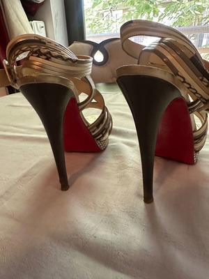 Christian Louboutin 40 Paris gold sandals used, 14cm heel, multicolor leather