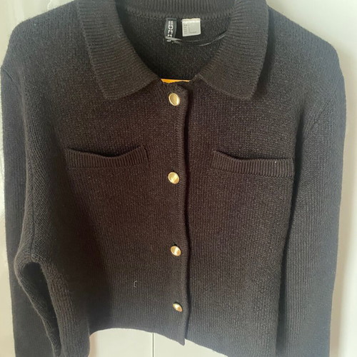 H&M cardigan used, black with gold buttons, size L