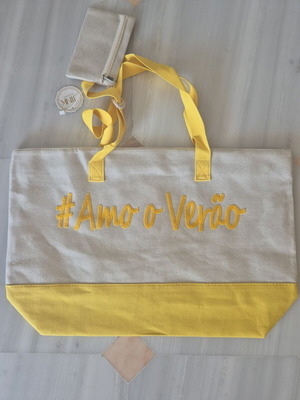 Beach bag new with tags with matching pouch beige and yellow