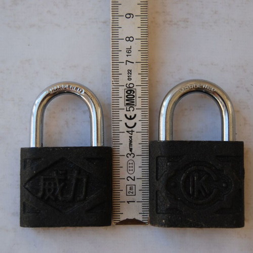 Padlocks used, set of two with 2 and 3 keys