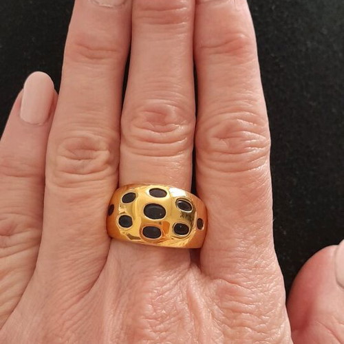 Stainless steel ring new, 19mm, black and gold