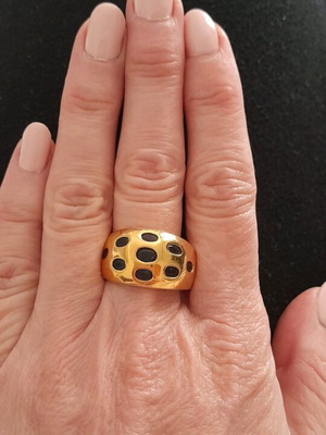 Stainless steel ring new, 19mm, black and gold