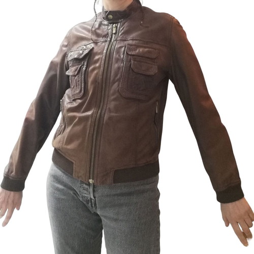 Massimo Dutti leather jacket used, brown, size XS-Small