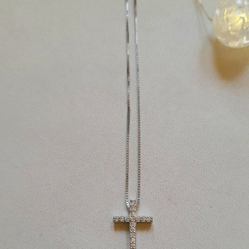 Silver 925 cross necklace with white zircon and square chain new