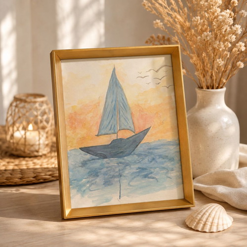 Golden Horizon Hand-Painted Watercolor Painting New