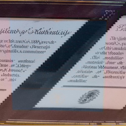 Αυθεντικό επετειακό μενταγιόν Άγαλμα της Ελευθερίας 1886-1986