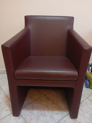 Cube Armchairs Set like new, burgundy leatherette, 2 pcs