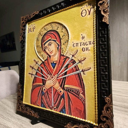 Religious icon Panagia of the Seven Swords handmade, new