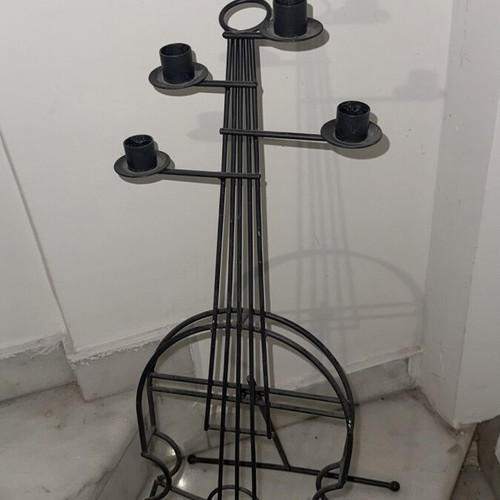 Metal Violin-Shaped Candle Holder used, 4 candles, vintage decor