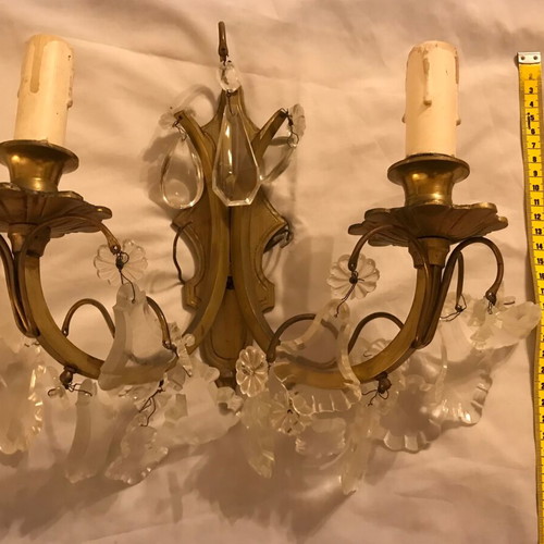 Antique wall lights used, set of 2 with crystals