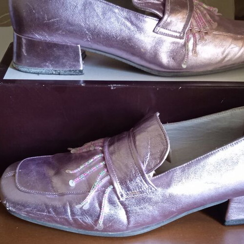 Tessera leather shoes size 37 used, pink metallic with beads