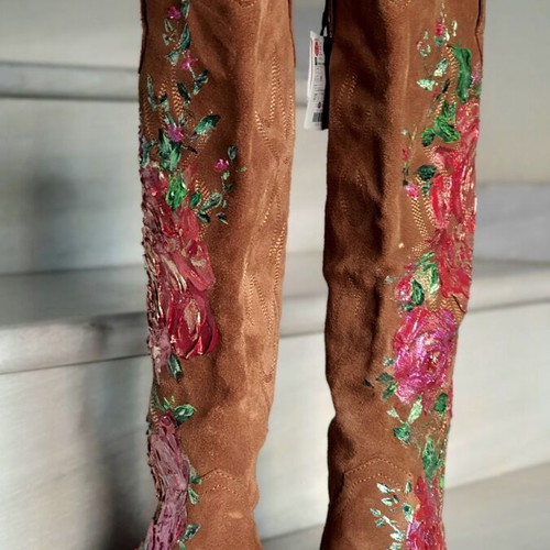 Hand-painted boots new, genuine leather, size 37, brown