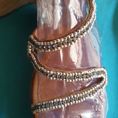 Alma En Pena women's sandals used, brown with blue crystals, size 39