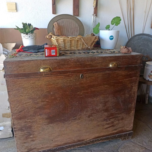 Wooden chest trunk used vintage bohemian style