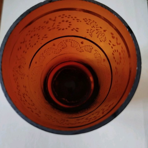 Fenton vintage glass tumbler used amber color with enamel dots