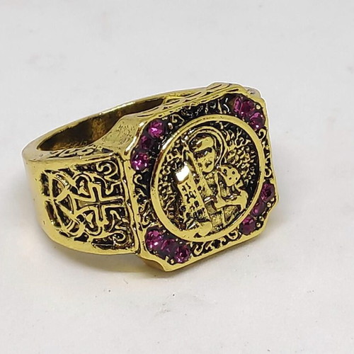 Byzantine men's ring with embossed saint and purple stones like new