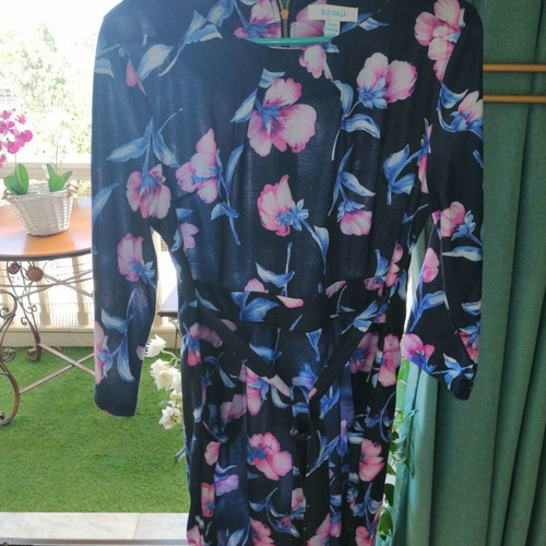 Blue Vanilla dress blue spring floral print with waist belt
