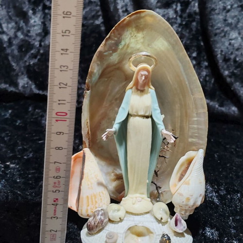 Handmade Virgin Mary statue with natural seashells
