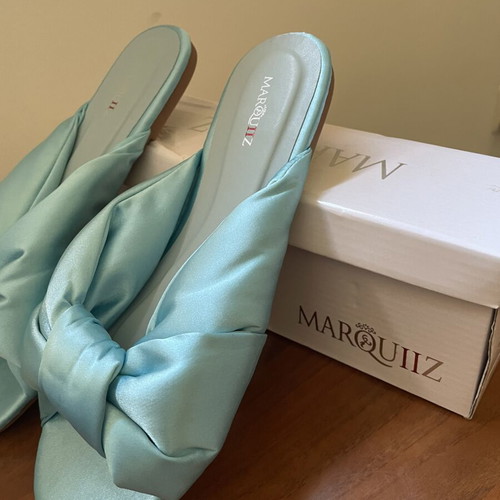 Marquiiz satin mules with knot in blue turquoise