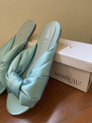 Marquiiz satin mules with knot in blue turquoise