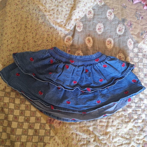 Baby denim skirt with embroidered ladybug design, like new