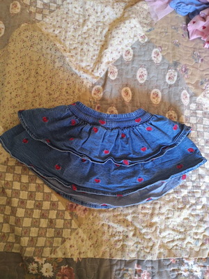 Baby denim skirt with embroidered ladybug design, like new