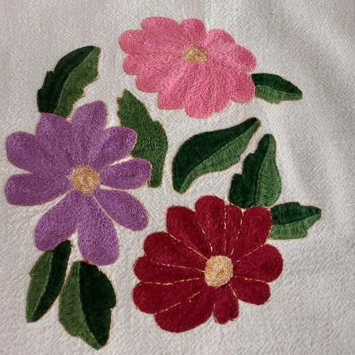 Tablecloth rectangular used 190x140cm vintage embroidered with flower motifs