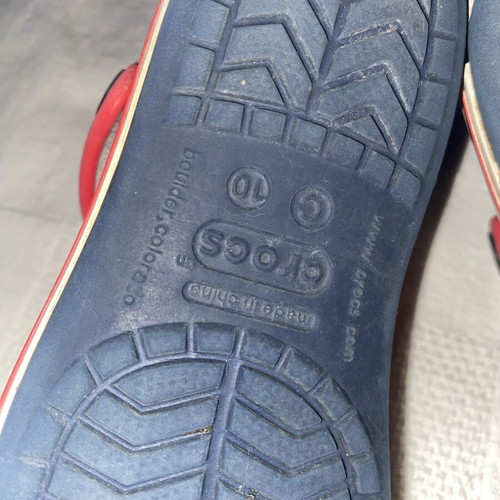 Crocs Crocband sandals used, blue and red, sizes 27-28