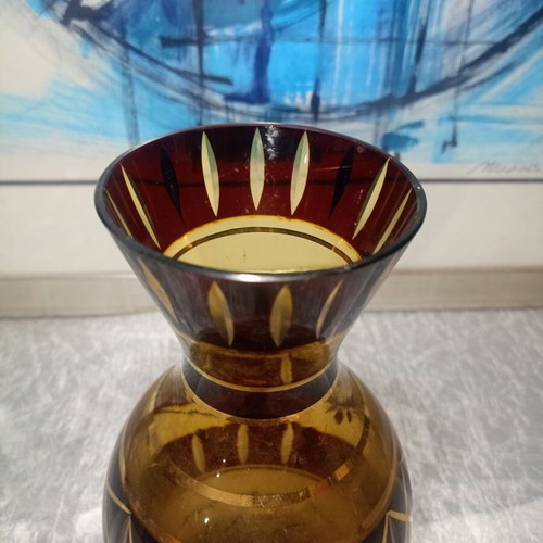 Bohemian crystal vase like new with gold details