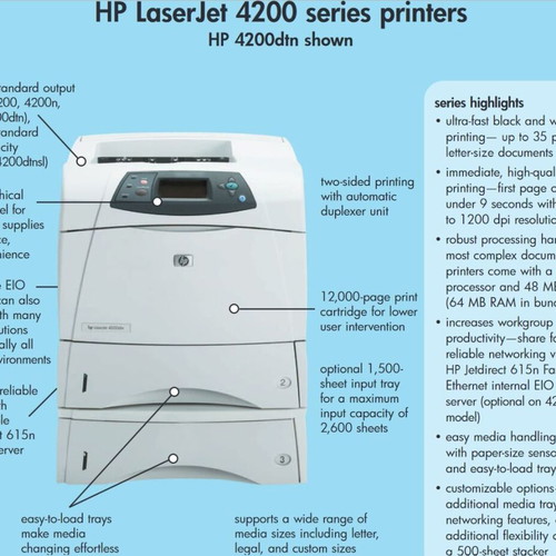 Εκτυπωτής Laser HP 4200 μεταχειρισμένος με συρτάρι 500 σελίδων