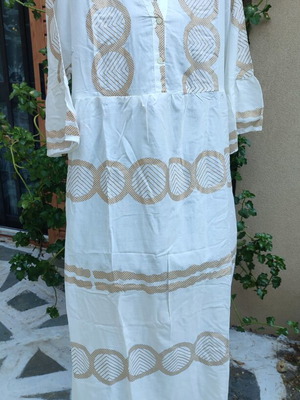 Caftan 100% Viscose New White with Gold Designs