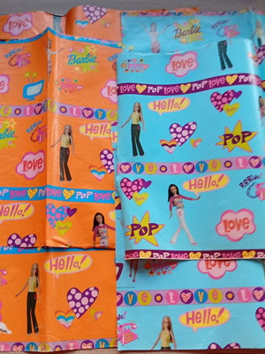 Barbie wrapping paper used, 6 folded sheets