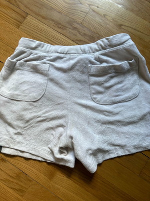 SugarFree shorts used, white terry with gold stripes