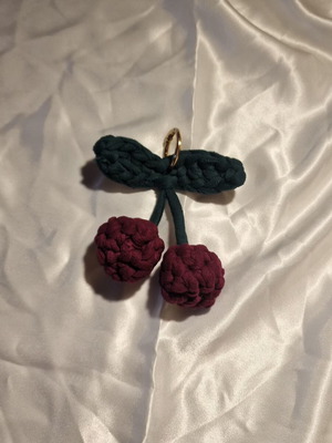 Cherry crochet keychain new, red and green colors