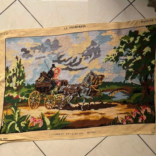 Handmade textile painting used, dimensions 0.72x0.46 m